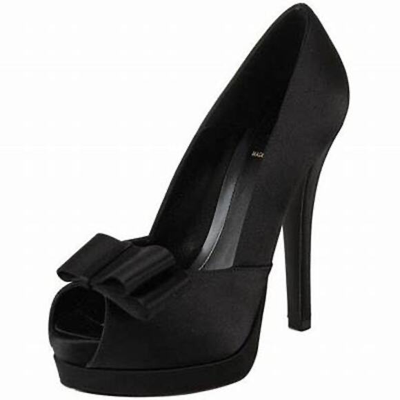 Fendi Black Satin Peep-Toe Deco Platform Pump Heel Size 7 - Picture 1 of 10